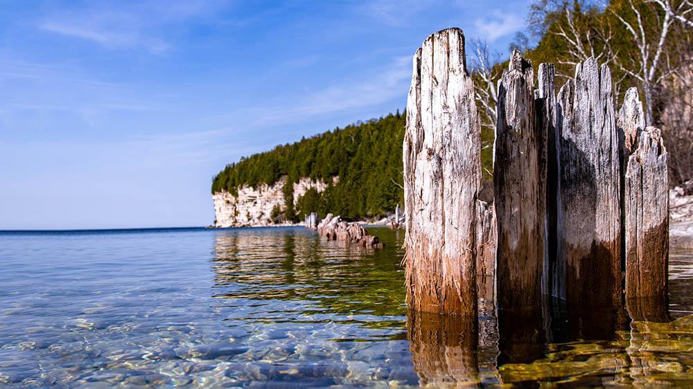 The old docks at Fayette Historic State Park on a sunny summer day.